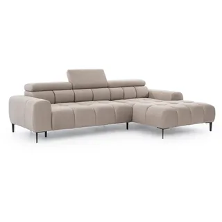 DOMO-HOME Ecksofa PLAZA Mini mit Elektrischer Sitzverstellung 270x177cm | Moderner Stil |Hoher Komfort | Verstellbare Kopfstützen | Bezug Solar in Beige | Farbe hellblau | Rechts - Blau