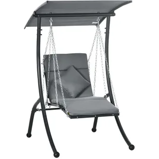 Redom Hollywoodschaukel 108/145/169 cm mit verstellbarem Dach und Liegefunktion, Dunkelgrau , Metall , 145x169x108 cm , Gartenmöbel, Gartenschaukeln, Hollywoodschaukeln