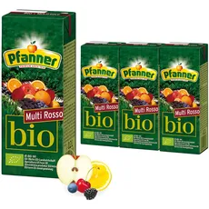 Pfanner 30% Bio Multi Rosso im Vorratspack – Fruchtsaft mit fruchtigem Geschmack – Saft aus Orangen, Zitronen, Äpfel, Brombeeren, Heidelbeeren und Sauerkirschen inkl. Strohhalm (0,2 l x 30)