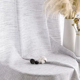 MIULEE Vorhang Gardinen Leinen mit ösen Voile Vorhänge Leinenoptik Gardinen Wohnzimmer Modern Fensterschal Kinderzimmer küchengardinen Schlaufenschal 2er Set 140x260 cm Weiß Grau