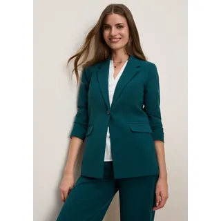 Longblazer TAMARIS "figurumspielende Passform, mit Pattentaschen, hüftbedeckende Länge", Damen, Gr. 38, grün (petrol), Web, Obermaterial: 63% Polyester, 33% Viskose, 4% Elasthan. Futter: 100% Polyester, unifarben, figurumspielend hüftbedeckend, Blazer Longblazer, mit gerafften Ärmeln und figurschmeichelnder Passform