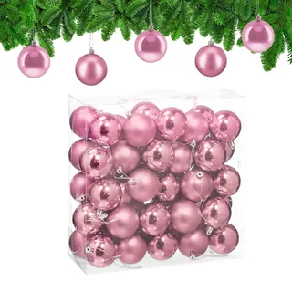Relaxdays Weihnachtskugeln 50er Set, Weihnachtsdeko, matt & glänzend, Christbaumkugel ∅ 6 cm, Weihnachtsbaumdeko, rosa