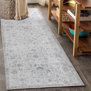 TOPICK Läufer 60x300cm Grau Teppiche Vintage Waschbar Teppichläufer Flur Innenbereich Retro Faltbar Dünner Multi Floral Boho rutschfeste Badezimmer Küche Schlafzimmer Wohnzimmer