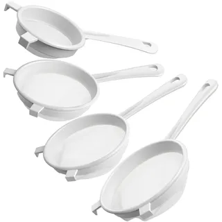 4 Stück Küchensieb Plastik Set, Weiße Plastiksieb, Nylon Sieb Plastik, Feines Sieb Set, Kunststoffsieb, Haushaltssieb für Saft, Milch, Kaffee (8, 10, 12, 14 cm)