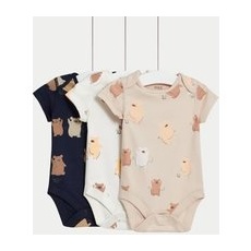 Boys M&S Collection 3pk Pure Cotton Dancing Bear Bodysuits (61⁄2lbs - 3 Yrs) - Calico Mix, Calico Mix - 9-12M