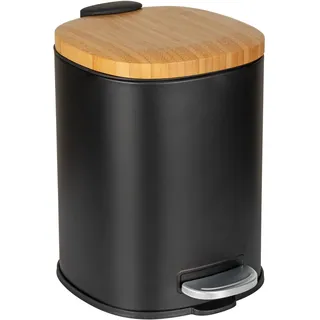 WENKO Kosmetikeimer Mod. Fianema stilvoller Treteimer mit Easy-Close Absenkautomatik 3 l Fassungsvermögen aus Metall Bambus Kunststoff schwarz 17x23,5x21 cm