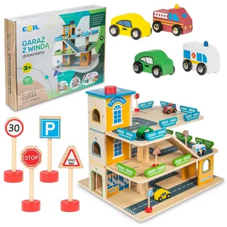 Coil Parkgarage Parkhaus Holz-Spielgarage Lift Auto Garage Holzgarage Kinder Holzspielzeug + Zubehör