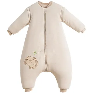 Chilsuessy Baby Winter Schlafsack mit Füßen und abnehmbar Langarm Pyjamas aus Bio Baumwolle kleine Kinder Schlafsack für Baby 1 bis 6 Jahre, Streifen Welpe/3.5 Tog Verdickt, S/Koerpergroesse 80-90cm