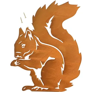 bowarepro Rost Eichhörnchen Figur Eichhörnchen Deko Metall Baumstecker Rost Edelrost Gartendeko Gartenfigur für Draußen Naturliebhaber Hof Hinterhof Garten Outdoor Rasen (28×21cm)