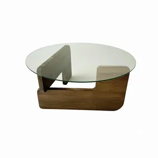 Hanah Home Modern Coffee Table, 75 cm x 35 cm x 75 cm | 100% Tempered Glass & Pine Solid Wood Frame | Elegant Walnut & Transparent Design for Stylish Living Spaces