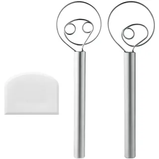 ZMREN ZM-123 Dänischer Teigbesen, 304 Edelstahl Teigbesen, 2 Stück Brotteigbesen, Dutch Schneebesen, Teig Handmixer für Backen von Kuchen, Dessert und Sauerteig, Pizza