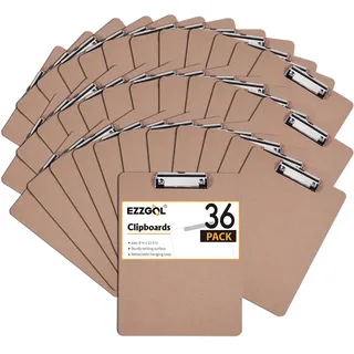 Klemmbretter Bulk, EZZGOL 36 Stück Briefgröße Holz Klemmbretter Low Profile Clip, Recycelte Hartfaserplatte Klemmbrett mit Aufhängung für Schule, Klassenzimmer, Zuhause