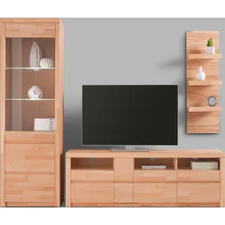 OTTO home Wohnwand "Silkeborg: 3-teilig, Breite: 220cm, Griffmulden, Fronten Massivholz" Set, 3 Stk. tlg., kernbuche teilmassiv