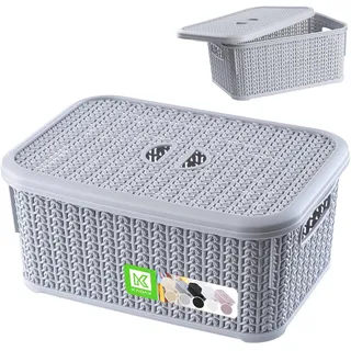 KADAX Aufbewahrungskorb mit Deckel, 6L, Aufbewahrungskiste aus Kunststoff, rechteckiger Korb für Aufbewahrung, Bad, Küche, Kinderzimmer, Aufbewahrungsbehälter, Aufbewahrungsbox (grau)