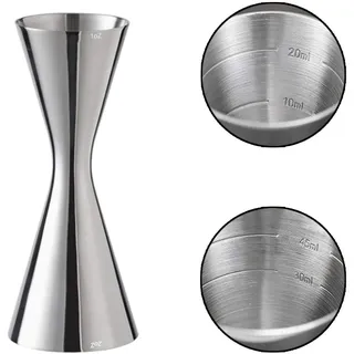 Delgeo Edelstahl Cocktail Messbecher,Professioneller Jigger Spirit -Maß mit Mark 10/20/30/45/60ml, Silber,1 oz x 2 oz