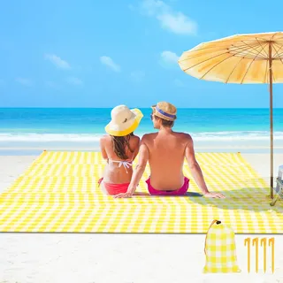 Ainiv Strandmatte 140*200cm, Mini Picknickdecke, Tragbare Stranddecke Sandabweisende Camingmatte mit 4 Befestigung Ecken Ultraleicht Kompakt Strandtuch Outdoor Decke für Strand Reisen Camping Wandern