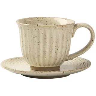 MAGICVOGEL Cappuccino Tasse mit Unterteller Steingut Espressotasse 160ml Kaffeetasse Vintage Porzellan Teetasse Mokkatasse für Zuhause Büro Café (Beige)
