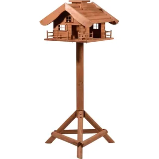 dobar® 98370e Design Vogelfutterhaus Almhütte - XL Vogelhaus im Hüttendesign - Vogelvilla aus Massivholz - Vogelfutterstation inklusive Ständer - Großer Futterspender - 66 x 66 x 136,5 cm - Braun