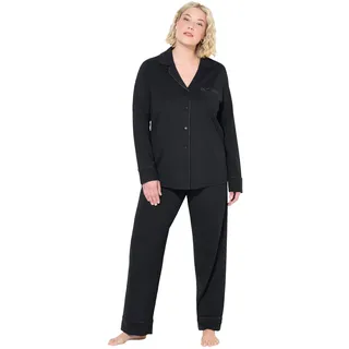 Ulla Popken Damen große Größen Übergrößen Plus Size Pyjama, Satin-Piping, Reverskragen, Langarm