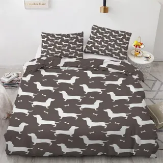 Bettwäsche-Set Dackel 200x200 cm 3-teilig Mikrofaser mit Reißverschluss 3D Motiv