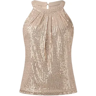 Glitzer Oberteile Damen Ärmellose, Pailletten Tank Top Damen Sexy,Neckholder Bluse Damen Schulterfreies Camisole Tops T Shirt Cocktail Festliche Party Obertei Tanktops & Träger-Tops für Frauen