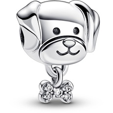 Bild Hund & Knochen Charm aus Sterling Silber mit Zirkonia - Kompatibel mit PANDORA Moments Armbänder