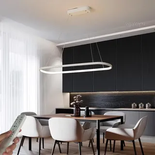 WJYCYN Dimmbar Oval LED Kronleuchter Pendelleuchte moderner Esstisch Büro mit Fernbedienung ring Hängelampe höhenverstellbar Blendfreesszimmer Arbeitszimmer Wohnzimmer Kücheleuchte B:Weiß L70cm 30W