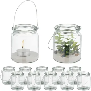 Relaxdays Windlicht 12er Set Glas Transparent/Silber