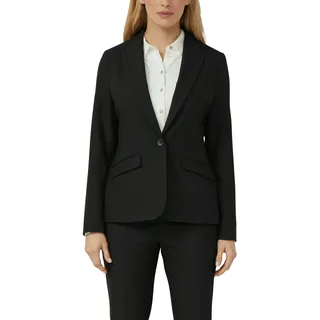 Jackenblazer S.OLIVER BLACK LABEL, Damen, Gr. 42, schwarz, Web, Obermaterial: 62% Polyester, 33% Viskose, 5% Elasthan. Futter: 100% Polyester, unifarben, tailliert hüftbedeckend, V-Ausschnitt, Blazer Jackenblazer, mit 1-Knopf-Verschluss und Viskose-Stretch