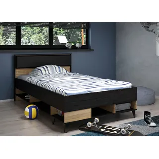 FORTE Stauraumbett »Lya« modernes Jugenbett, viel Stauraum, Kopfteil gepolster, schwarz