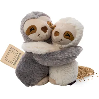 Habibi Premium Wärmekissen/Stofftier f. Kinder+Erwachsene – 1960 Hugys Faultier Mama (grau) + Kind (creme), Kuschelfreunde 2er Set, herausnehmbare Hirsefüllung, zum Erwärmen i.d. Mikrowelle/Backofen