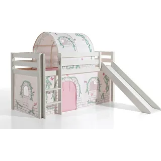 Dream Tree Halbhochbett mit Rutsche & Tunnel 90 x 200 cm Zita Castle - Weiß