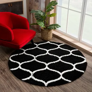 Sanat Madrid Hochflorteppich Ø 120 cm Schwarz