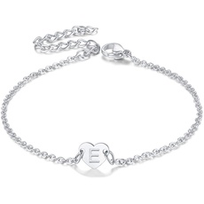 FaithHeart 16cm Armbänder Mädchen Herz Armskette mit Alphabet E Damen Namenskette Armband für Muttertag Valentinstag