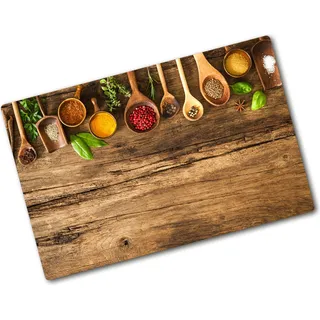 Tulup Glas Herdabdeckplatte - 80x52 cm - Ceranfeldabdeckung Spritzschutz Glasabdeckplatte - Einteilig - Essen & Getränke - Gewürze Holz - Mehrfarbig