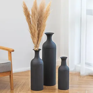 Sziqiqi Bodenvase Groß Schwarz Moderne: Metall Bodenvasen für Wohnzimmer 68/51/41cm - Bodenvase Große Set of 3 - Hohe Blumenvase für Boden Schlafzimmer Kamin Ecke Büro