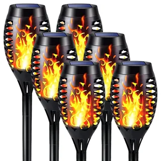Beoloeb® Solarleuchten für Außen Garten - 6 Stück 12 LED Solar Fackel Gartenfackeln für Draußen mit Realistischer Flammeneffekt Solarlampen für Außen Gärten Rasen IP65 Wasserdicht Solar Beleuchtung