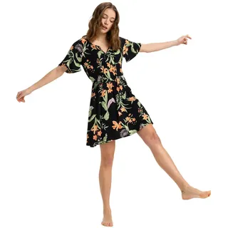 Roxy Tropical Tides Crinkle Kurzes Kleid - Anthracite Island Escape - XS