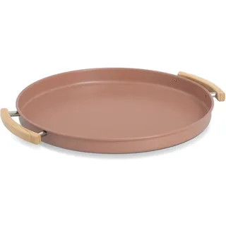 Tablett ZELLER PRESENT "Serviertablett, Metall/Gummibaum, mocca", mocca, B:37cm H:3cm L:43,5cm Ø:43,5cm, Holz, Metall, Tabletts, Tablett, Trendfarbe, perfekt zum Dekorieren