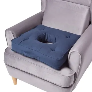 Homescapes Sitzkissen mit Aussparung dunkelblau 50/50/10 cm – Entlastungskissen, Baumwolle , Textil , Füllung: Polyester , Quadratisch , 50x10x50 cm , Oeko-Tex® , Heimtextilien, Wohntextilien, Sitzkissen