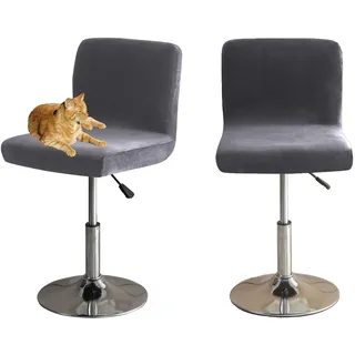 HOMECOVER Barhocker Bezüge Mit Rückenlehne, Stretch Samt Stoff Barhocker Stuhlbezüge Abnehmbar Niedriger Rücken Schwenkbare Stuhlbezug-grau-2er Set