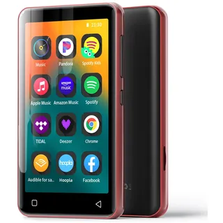 MP4 MP3-Player mit Bluetooth und WLAN, 4"-Voll-Touchscreen, mit Spotify, Android-Streaming-Musikplayer mit Pandora, tragbarer HiFi-Sound Digital-Audio-Player mit Lautsprecher rot