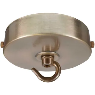 ElekTek Flache Deckenrosette Durchmesser 100 mm mit Haltebügel und Haken. Ideal für Deckenhängeleuchten und Kronleuchter. Metall- und Pulverbeschichtungen Messing Antik