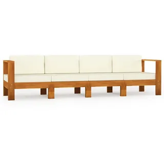 vidaXL 4-Sitzer-Gartensofa mit Cremeweißen Auflagen Massivholz Akazie - Weiß