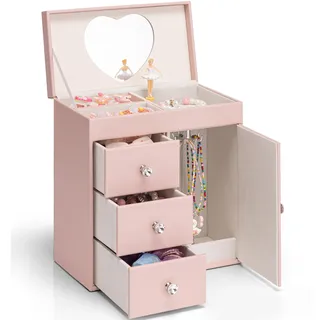 VLANDO Musical Schmuckkästchen Mädchen, großes Kind Musik-Box mit Ballerina für Geburtstag Schlafzimmer Dekoration, 4 Schicht Mädchen Schmuck Geschenke für Kinder