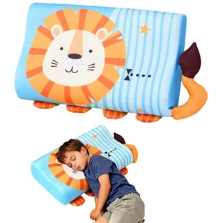 RANJIMA Schlummerkids Kinderkopfkissen Memory Foam, Atmungsaktives Ergonomisches Kissen mit niedlichem Löwen-Motiv orthopädisches Nackenstützkissen für Babys Kleinkinder Kinder