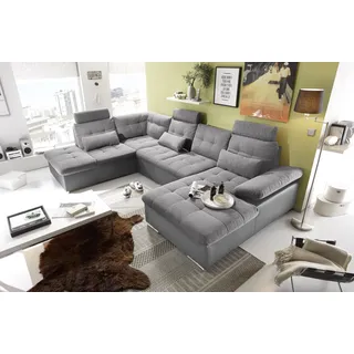 ed exciting design Wohnlandschaft JAKARTA U-Form mit Bettfunktion, Bettkasten Armteilverstellung, Kopfstützen & 3 Nierenkissen,