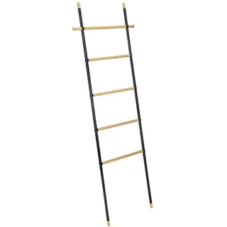 WENKO Handtuchleiter mit Haken Loft im Industrial-Style, mit 5 Sprossen aus FSC®-zertifiziertem Bambus, Rahmen aus Stahlrohr, mit 2 Haken für Accessoires, 43,5x162x2 cm, Schwarz/Natur