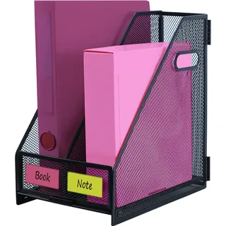ideallife 2 Fächer Stehsammler A4 aus Metall, Zeitschriften und Mappen bis Format A4, Ablage für Dokumente Hefte, Archivbox, Zeitschriftenhalter für Heim, Büro & Schule – Schwarz