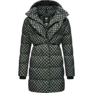 Ragwear Damen, langer Wintermantel mit angesagtem Hahnentritt Muster wasserdicht und atmungsaktiv Niara Print YOUMODO Dusty Green Gr.